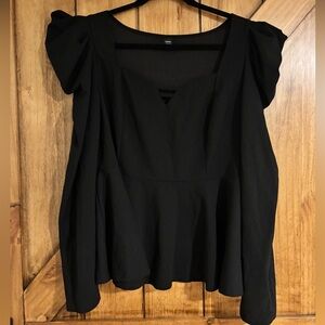 SHEIN Curve Blouse 2x Black Puff Shoulders Sweetheart Neckline Flowy Waist